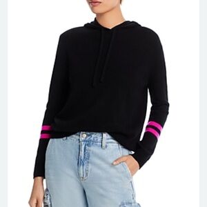 Black Aqua Cashmere Hoodie with Pink Stripes